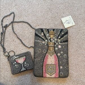 Mary Frances Beaded Champagne Bottle Crossbody and Coupe Coin Bag Set